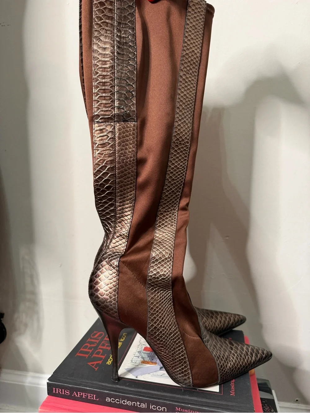 Women's Brown Pointed-Toe Stiletto Boots
